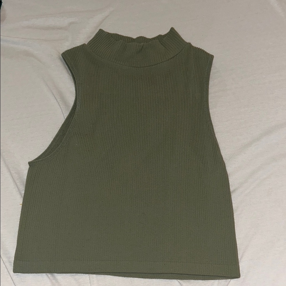Zara Olive Green Sleeveless Ribbed Top